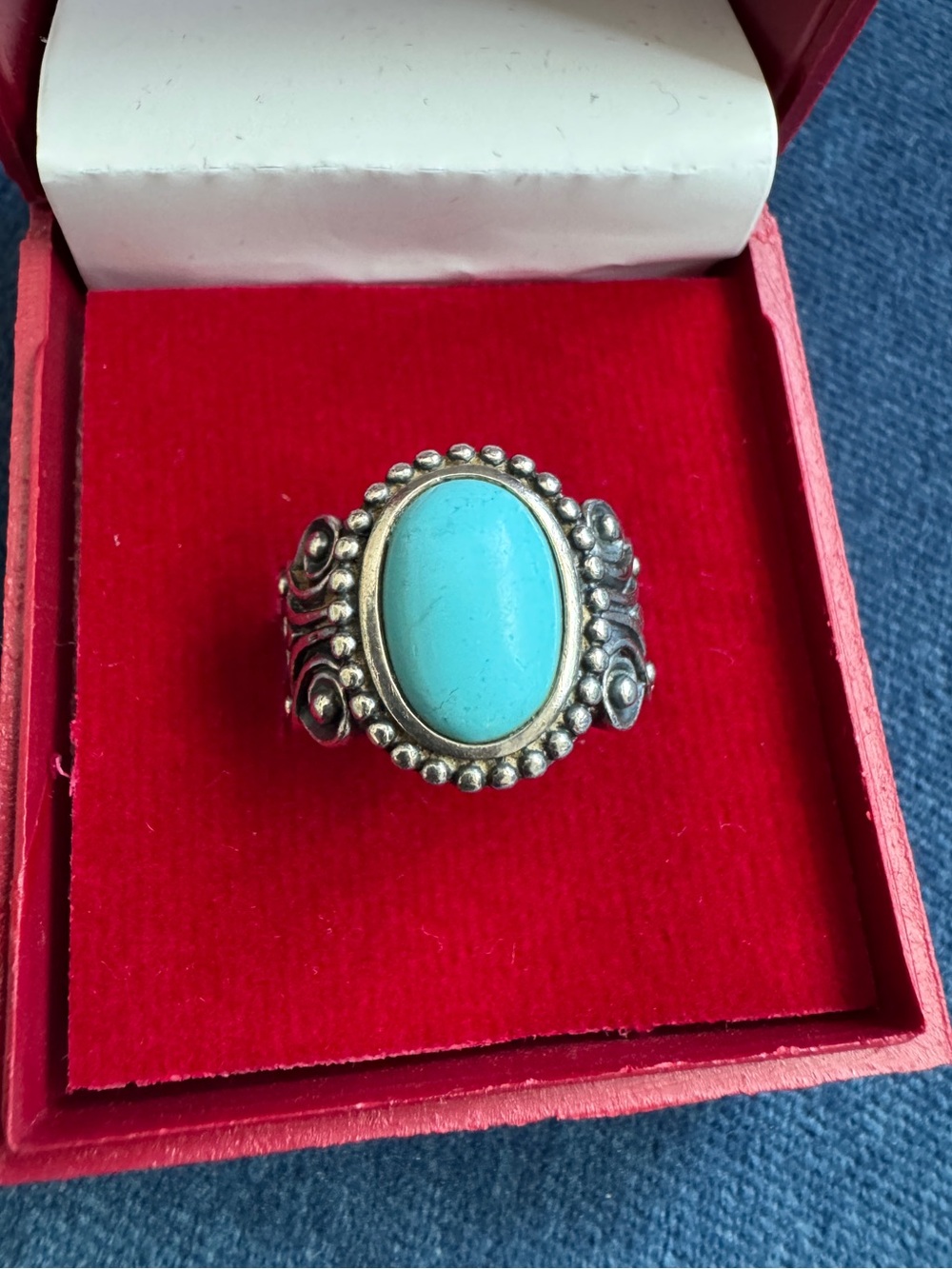 VINTAGE‎ "NV" AVON 925 STERLING SILVER BLUE TURQUOISE STONE RING Size 5